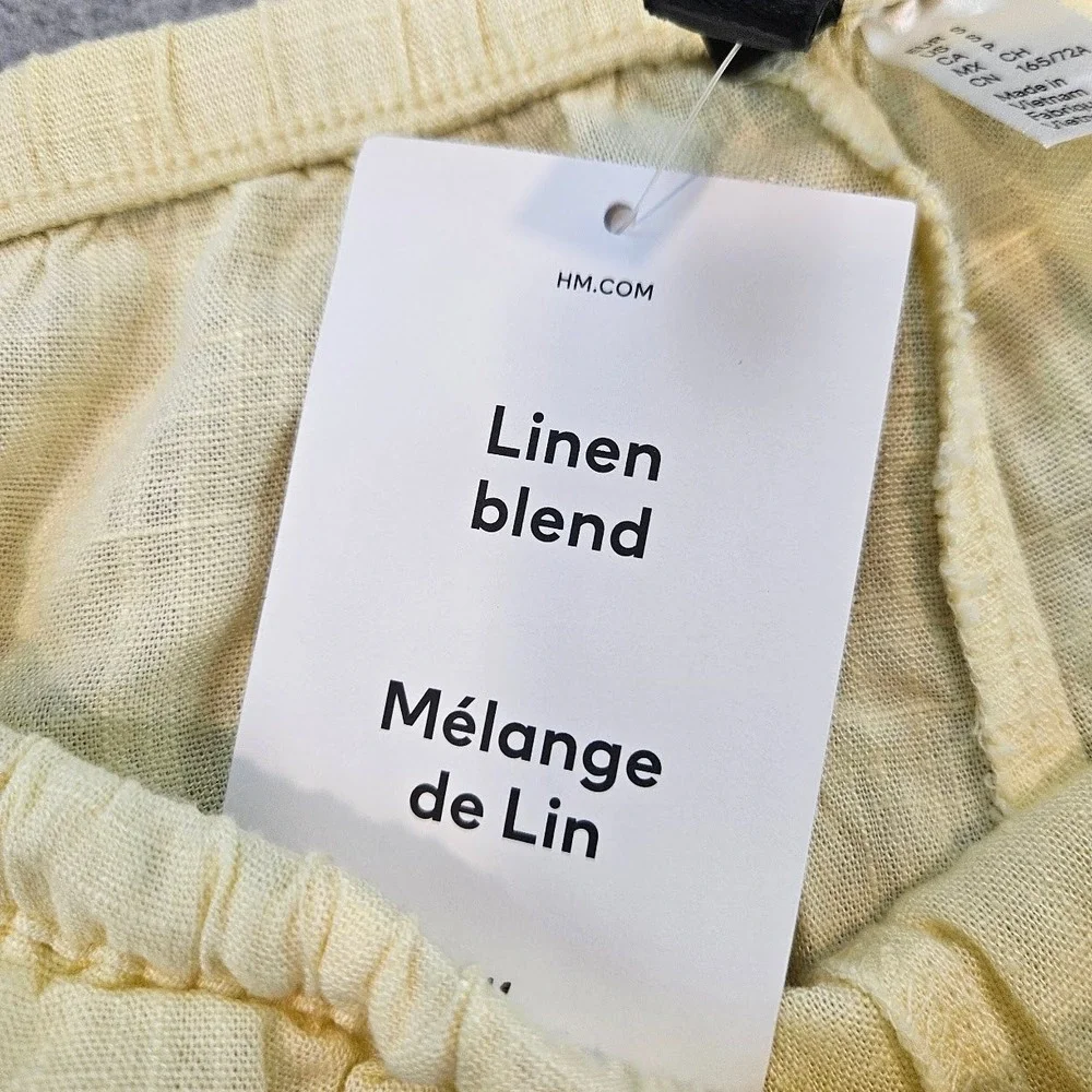 H&M DIVIDED | Yellow Linen Blend Wide Leg Drawstring Pants Size S NEW